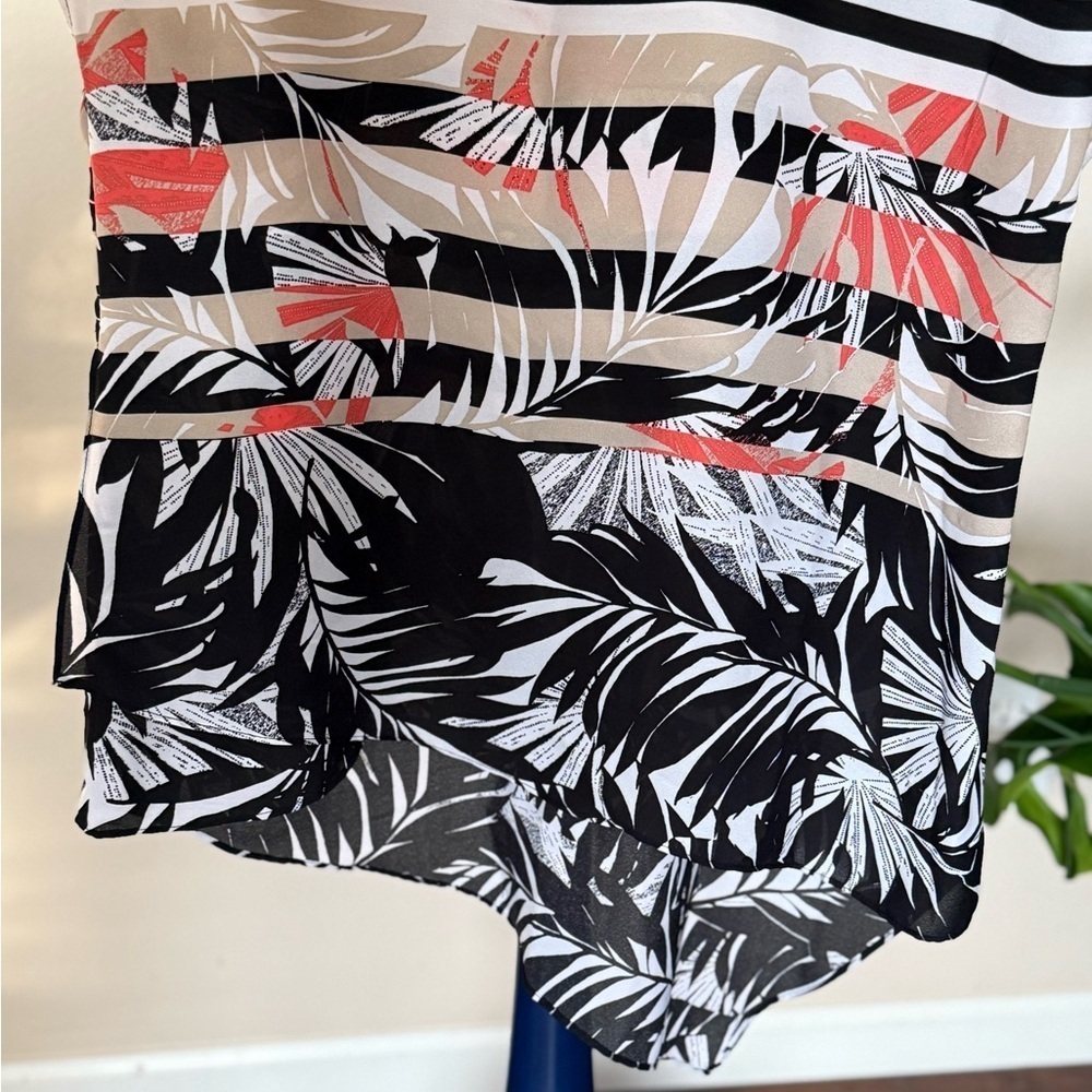 Women's Asymmetrical Faux Wrap Tropical, Black, White, Melon, beige, Size Small - Picture 3 of 7